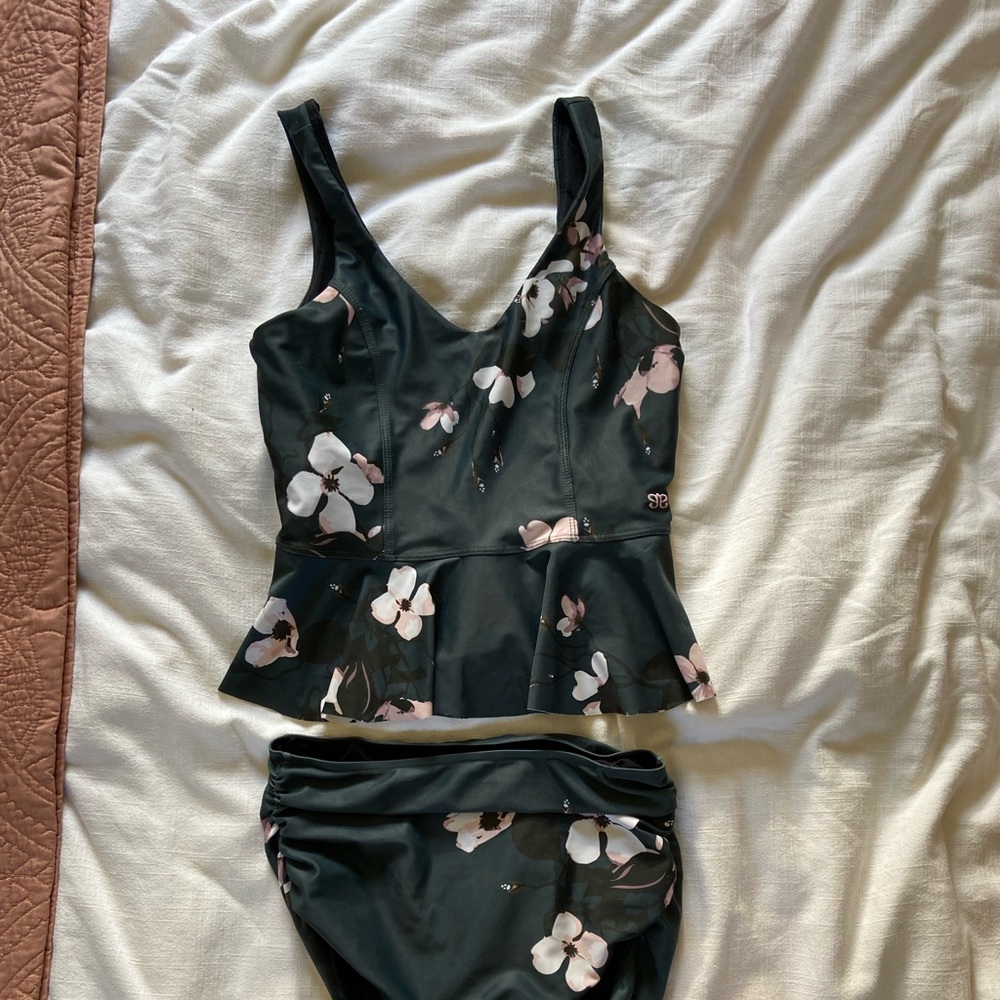 Albion Peplum Tankini Top and high waisted bottoms swim suit